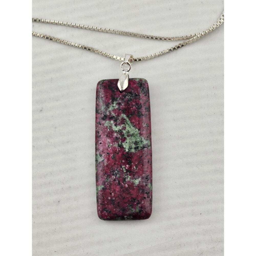 Ruby In Fuchsite Pendant 18" Sterling Silver Necklace .925 Made In Italy Nice
